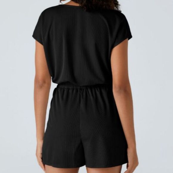 Halara Waffle Textured Blouson Wrap Look Lightweight Pleated Romper Size Medium - Picture 5 of 9